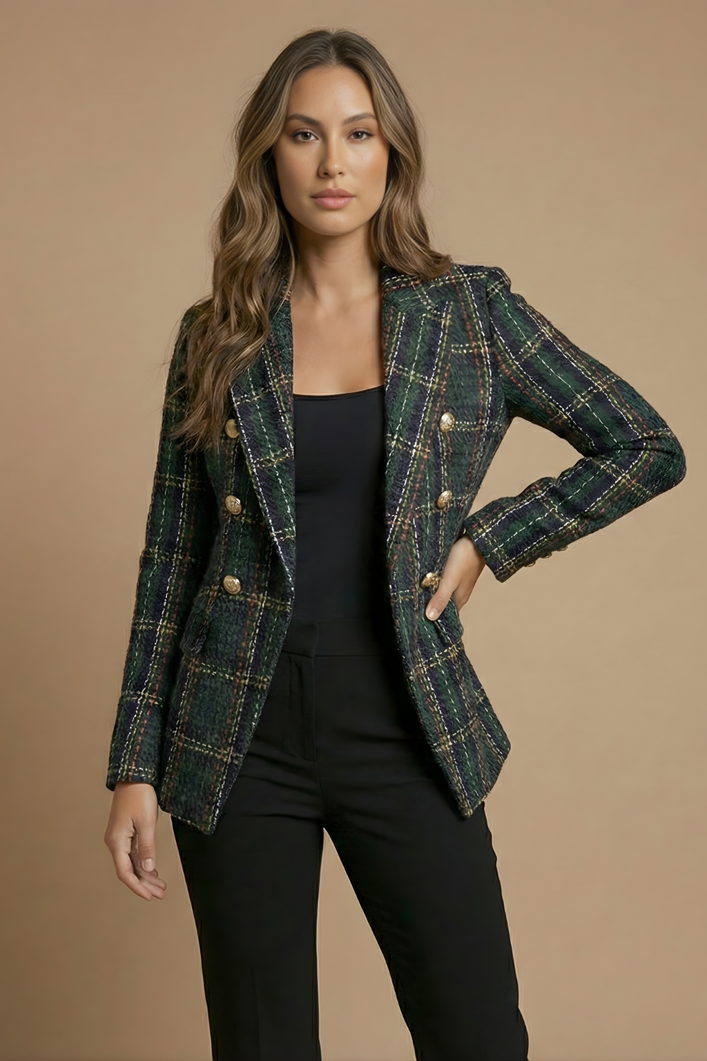 Blazer femme veste en carreaux double boutonnage