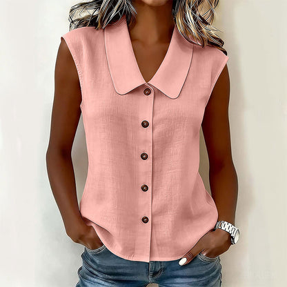 Chemisier Femme Sans Manches Col en V Boutons Manches Courtes