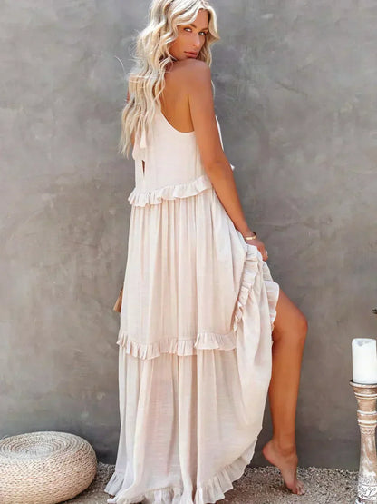 Robe Bohème Été avec Volants et Décolleté Profond