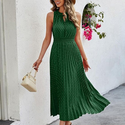 Isabella™ – Robe Élégante Femme Longue Plissée en Polyester Vert Profond-2
