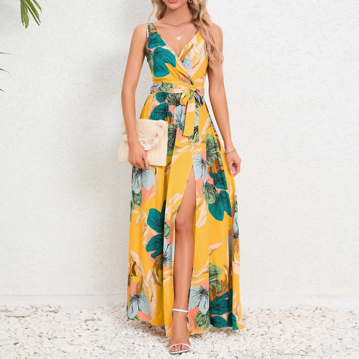Robe Femme Décolleté Profond Fleuri Élégante