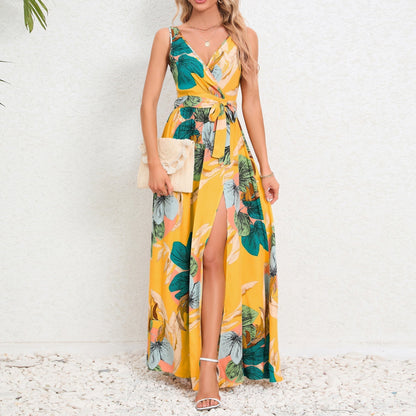 Robe Femme Décolleté Profond Fleuri Élégante