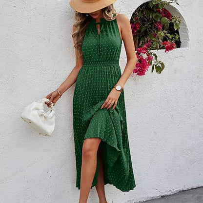 Isabella™ – Robe Élégante Femme Longue Plissée en Polyester Vert Profond-4