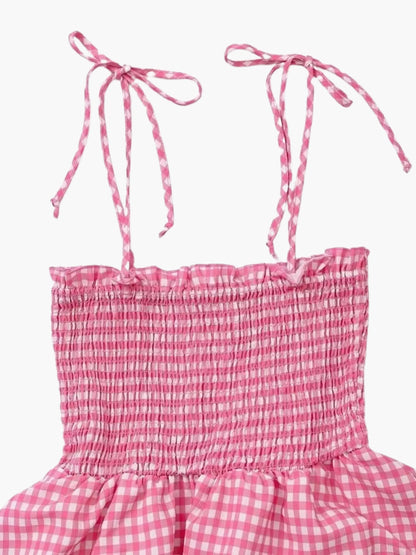 Robe Été Rose Blanche à Carreaux Charmante