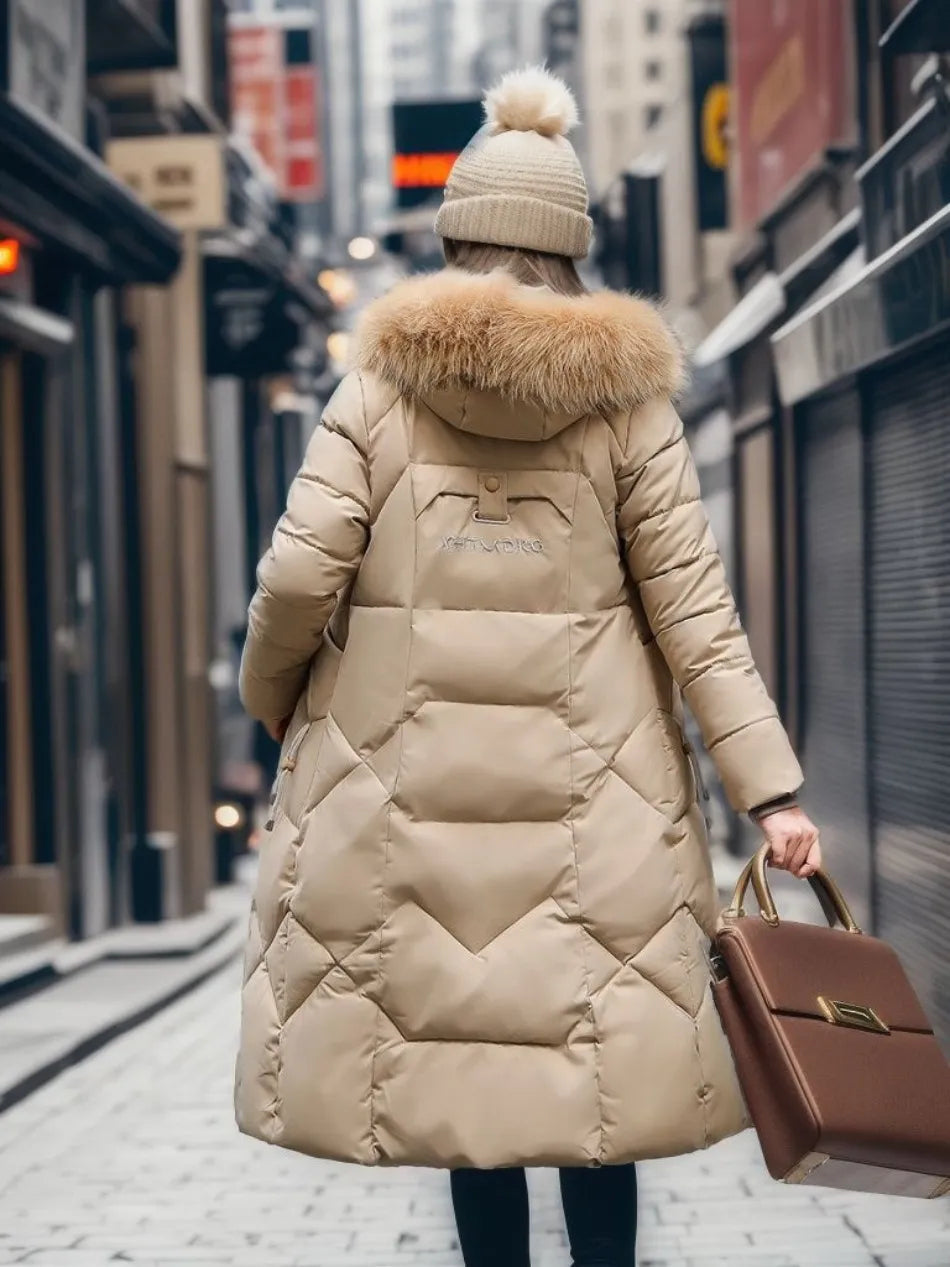 Manteau femme long à kapok avec col montant