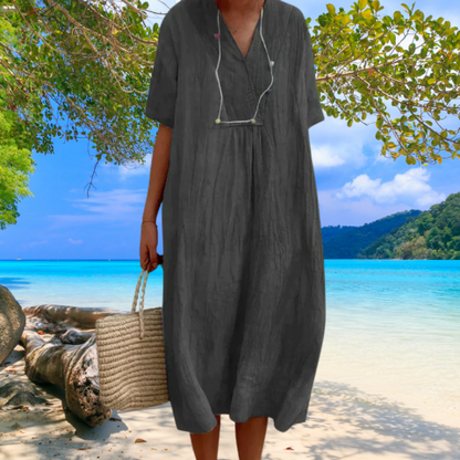 Robe Femme Lin Coton Confortable Taille Midi