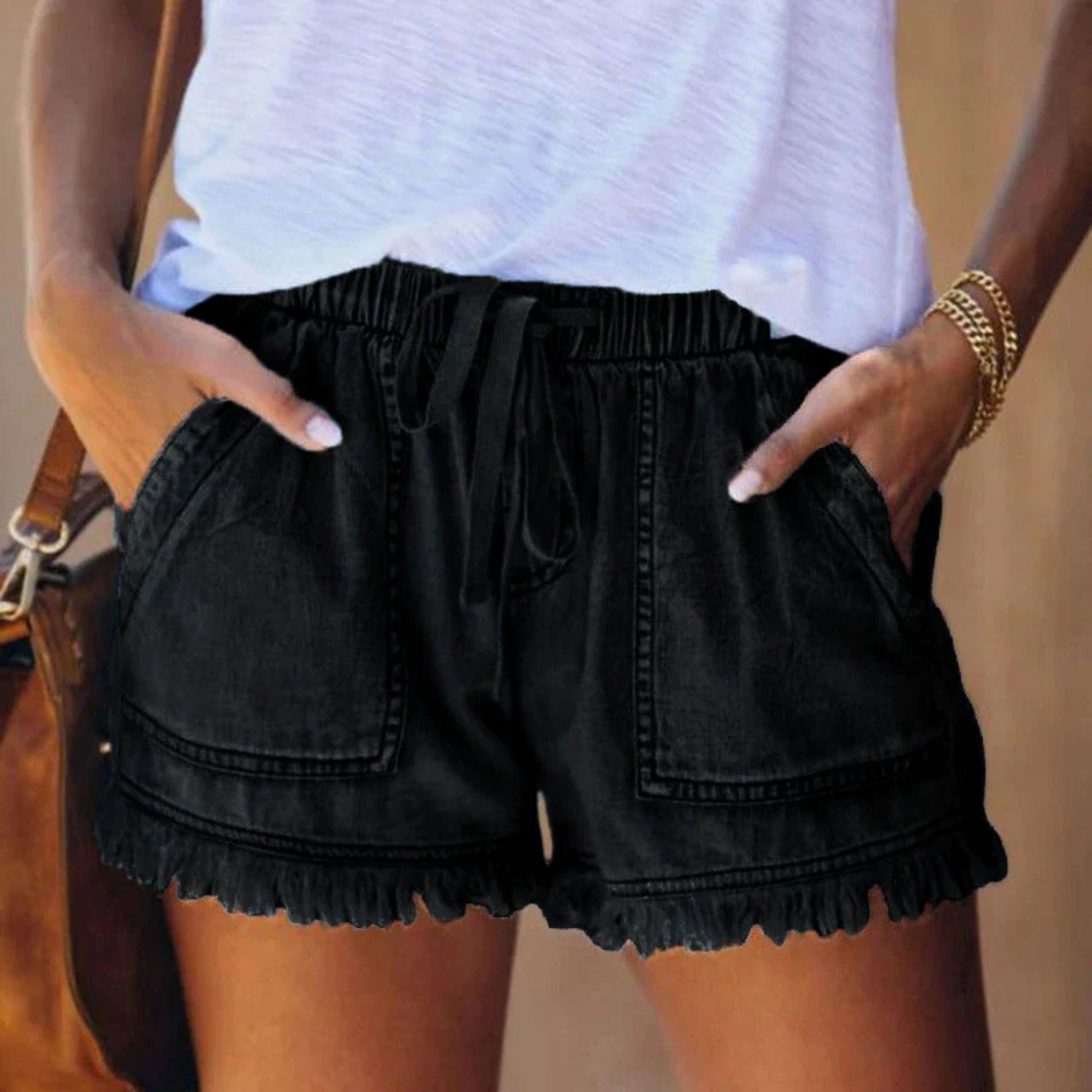 Short Féminin Casual | Tissu Solide Taille Relaxe - luxestyle