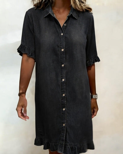 Robe Femme Denim Confortable Boutons et Volants