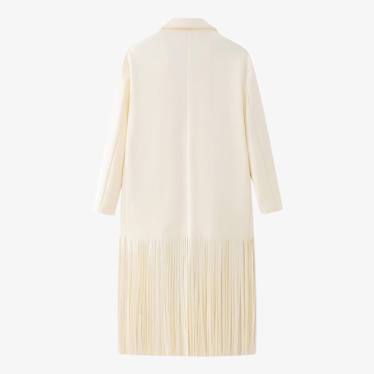Manteau Élégant Blanc Crème avec Franges Raffinées