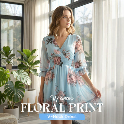 Robe Courte Femme Fluide Col en V Coupe Légère