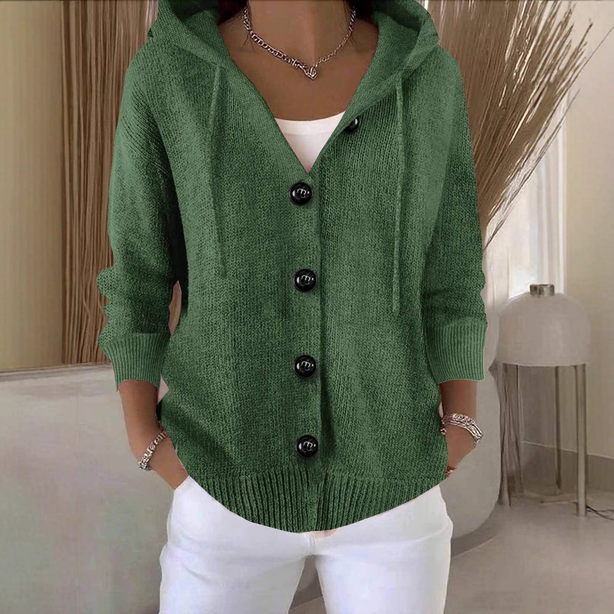 Cardigan Tricot Doux Coupe Ample avec Capuche - vue 5