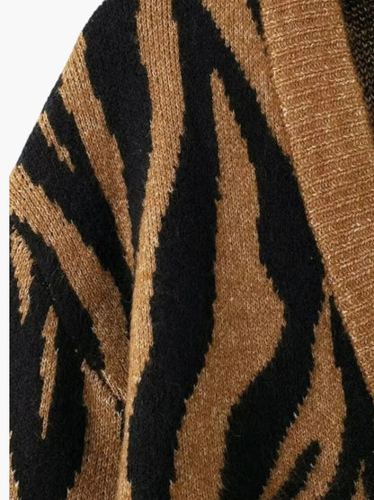 Pull Zèbre Rayé Femme Tricot Chaud