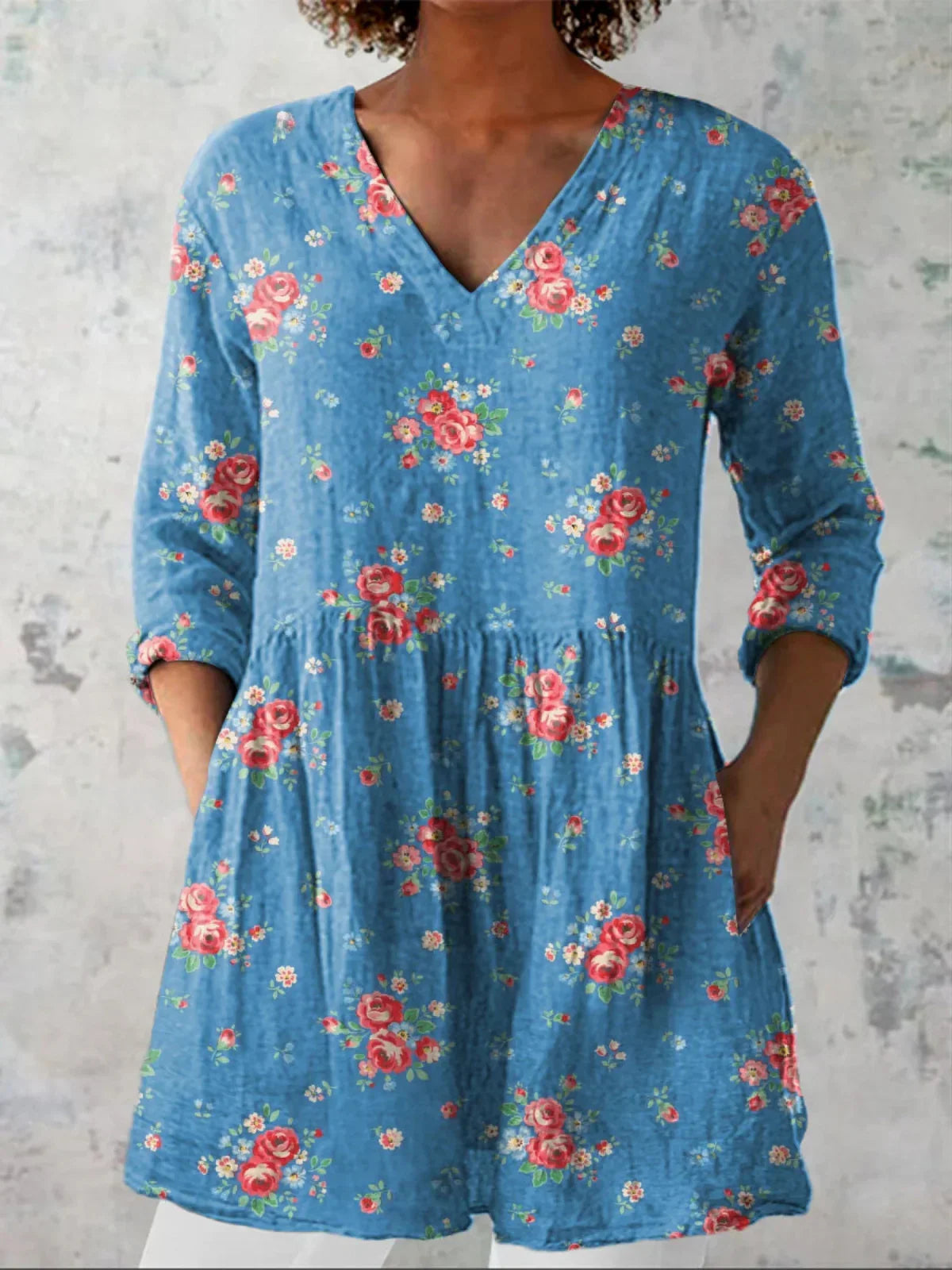 Tunique Longue Femme Coton Décolleté en V Coupe Ample