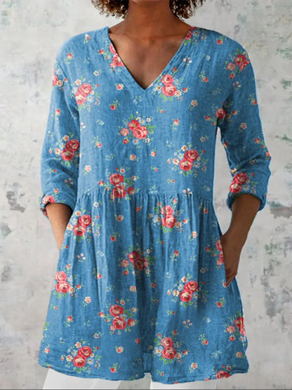 Tunique Longue Femme Coton Décolleté en V Coupe Ample