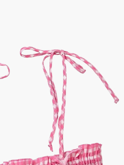 Robe Été Rose Blanche à Carreaux Charmante