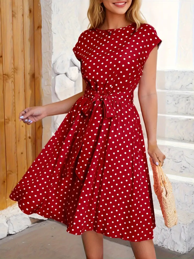 Robe Plissée Élégante pour Femme - Motif Pois Classique et Coupe Flatteuse