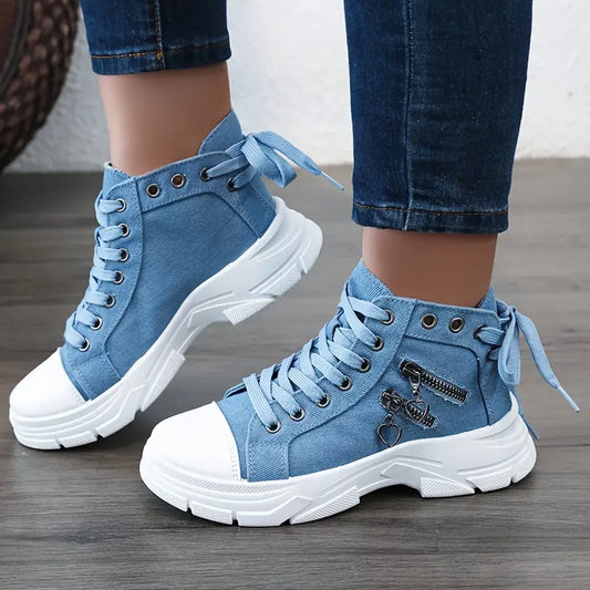 Baskets Hautes Femme Bleu Jeans à Fermeture Éclair - BerlinGlamour