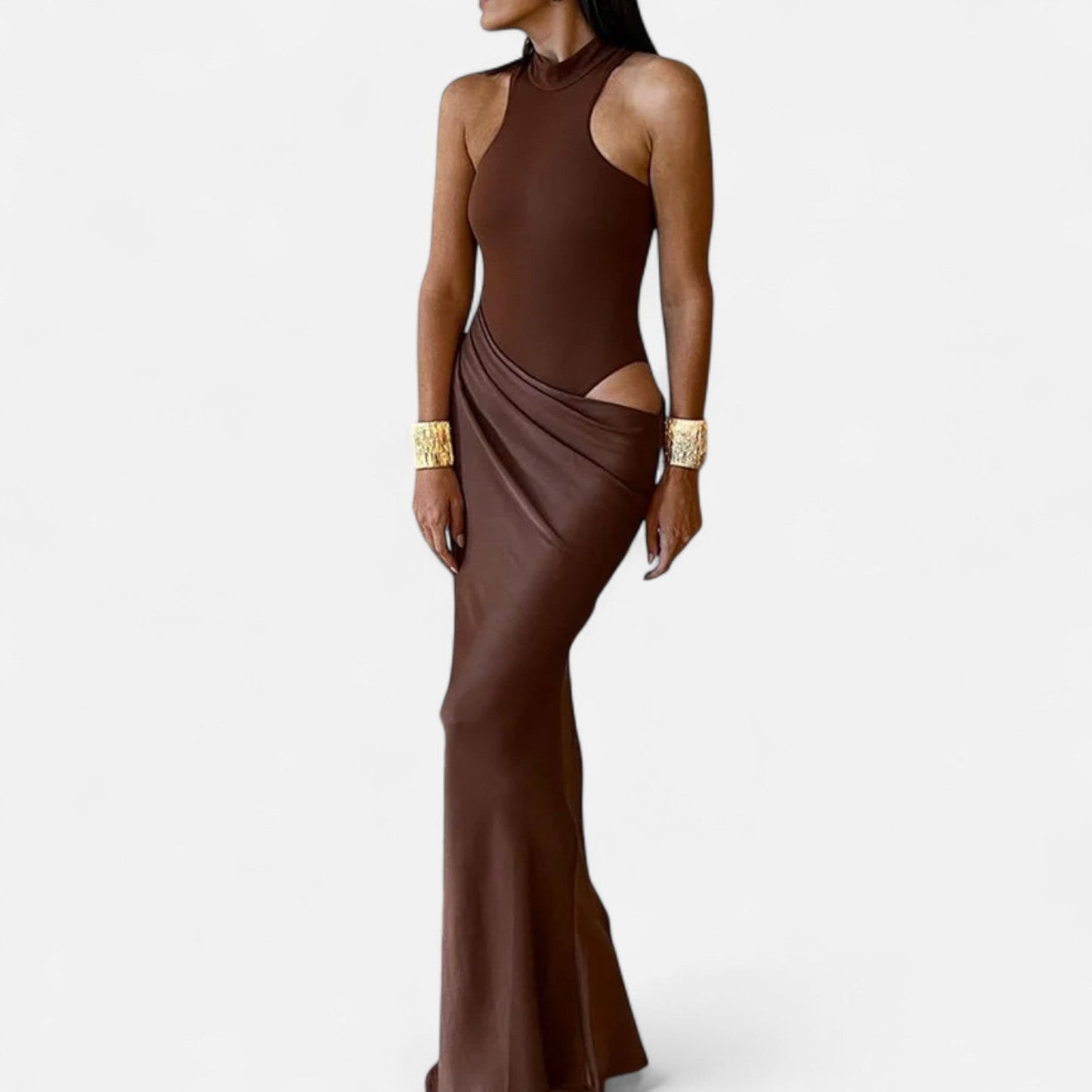 Robe Femme Longue Été avec Décolleté et Col Haut