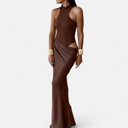 Robe Femme Longue Été avec Décolleté et Col Haut