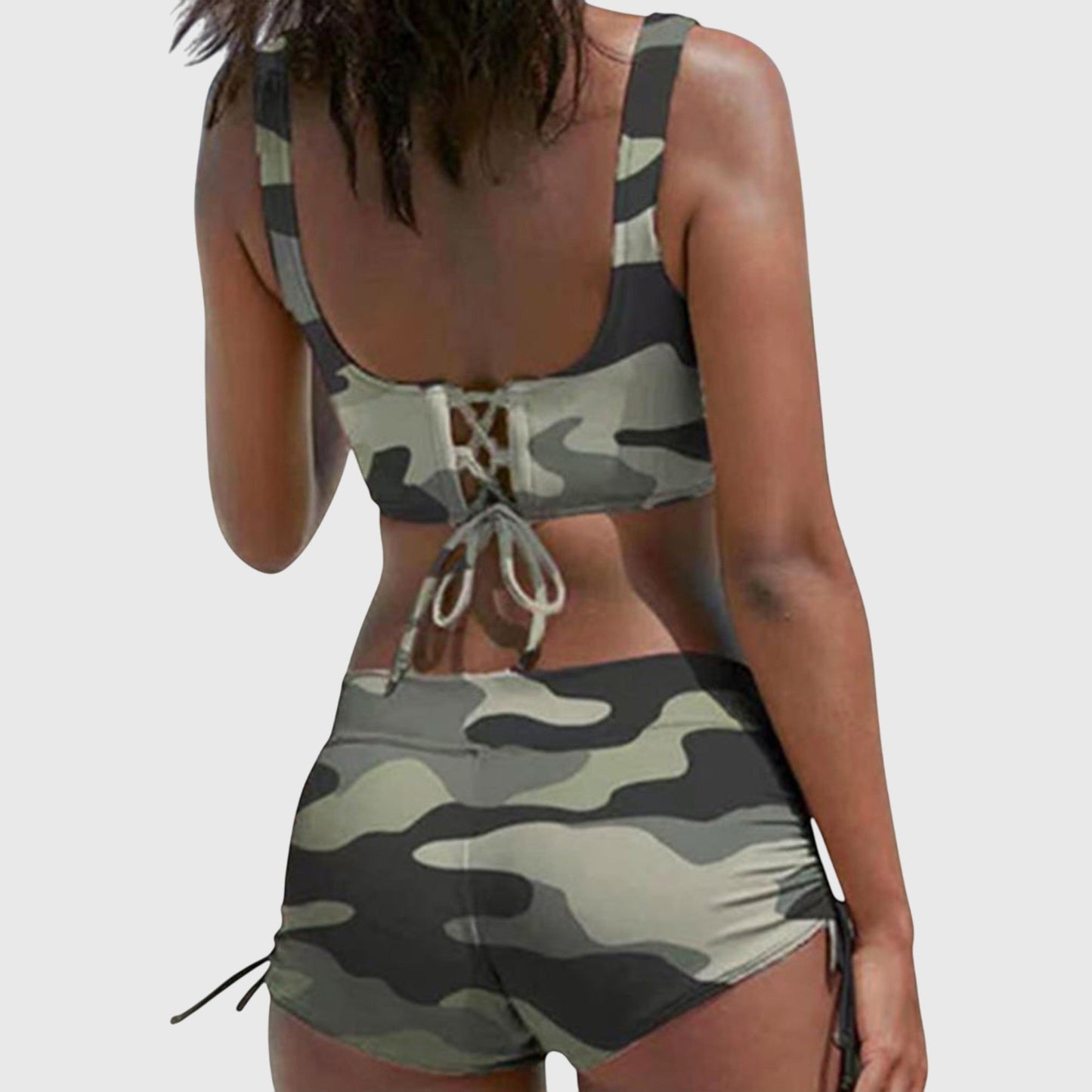 Bikini Femme Deux Pièces Crop Torsadé Short Froncé Ajustable