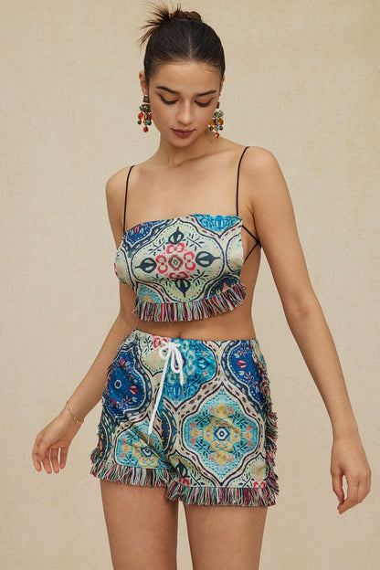Robe Bohème imprimée Fleurs avec Franges