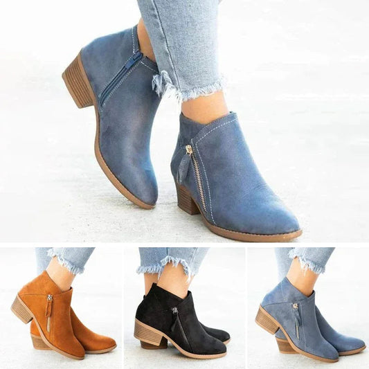 Bottines Femme en Cuir avec Éclairure et Talon Plat - PanierRoyale