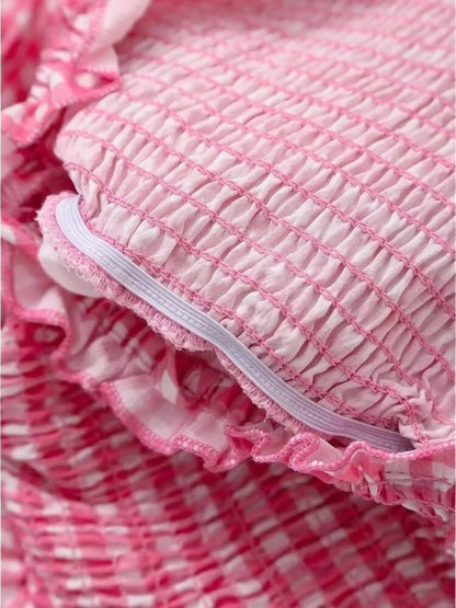 Robe Été Rose Blanche à Carreaux Charmante
