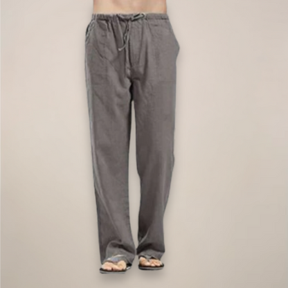 Pantalon Homme Léger Élastique Lin Beige
