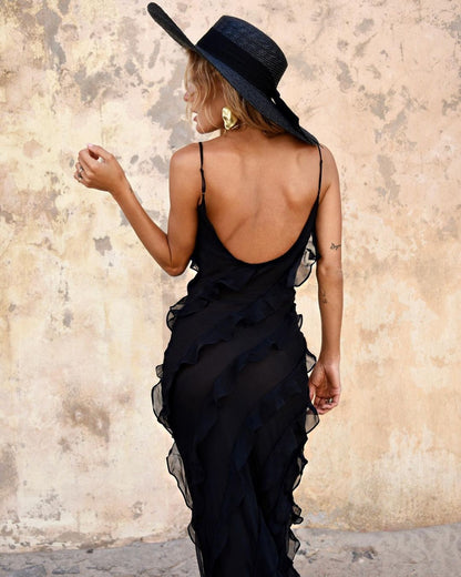 Robe du Soir Évasée avec Ruches et Bretelles Fines