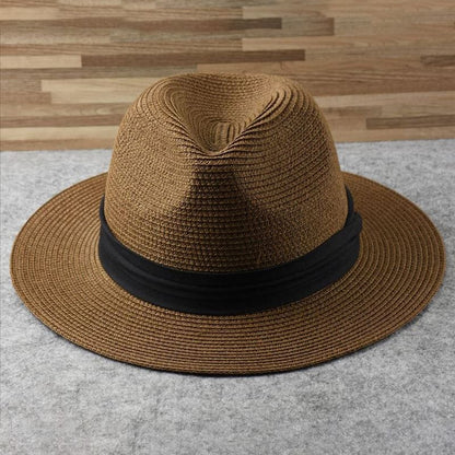 Chapeau Panama Brun Authentique à Ruban Noir Élégant - PanierRoyale