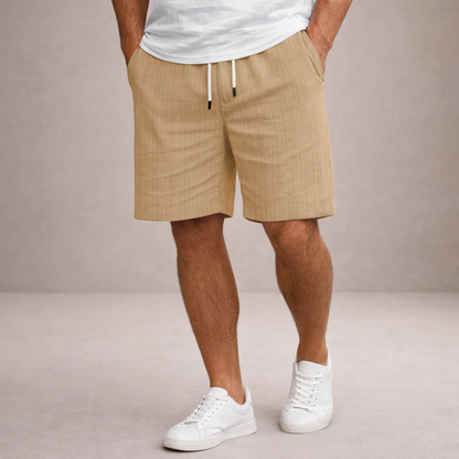 Short Homme Lin Mélangé Taille Cordon Coupe Décontractée