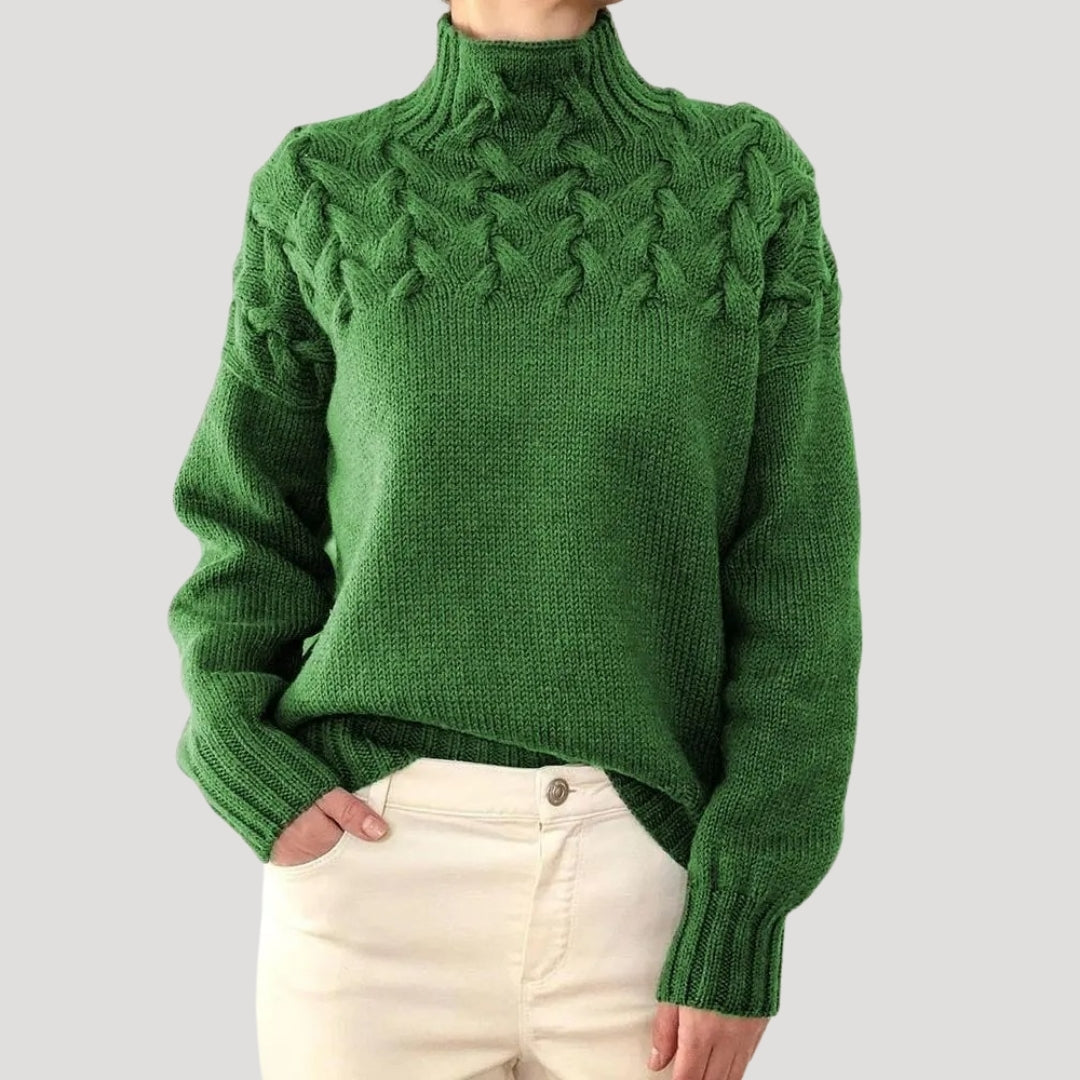 Pull Femme Tricoté Col Montant avec Dentelle et Zopfs - BerlinGlamour