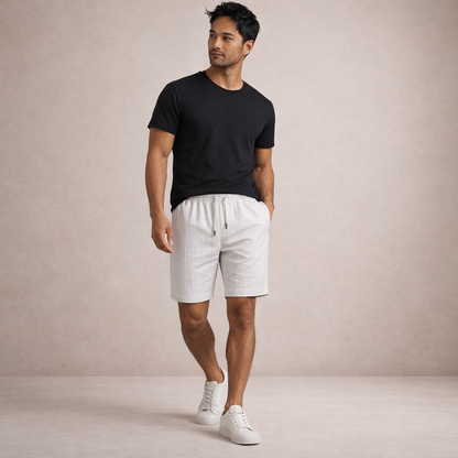 Short Homme Lin Mélangé Taille Cordon Coupe Décontractée