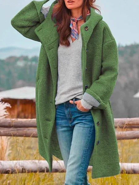 Manteau femme en laine rose pastel avec capuche et fermeture éclair