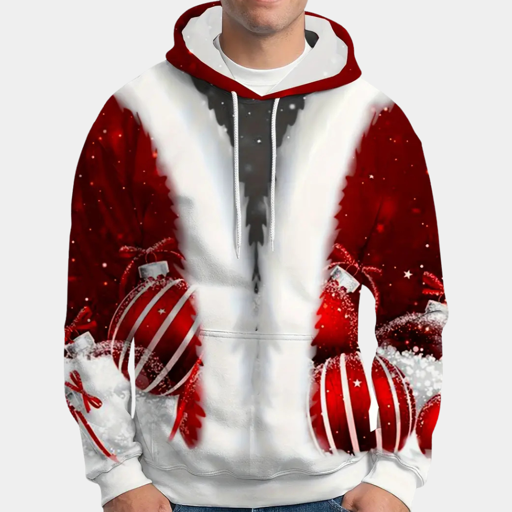 Pull Noël Homme à Capuche Rouge Festif - PanierRoyale