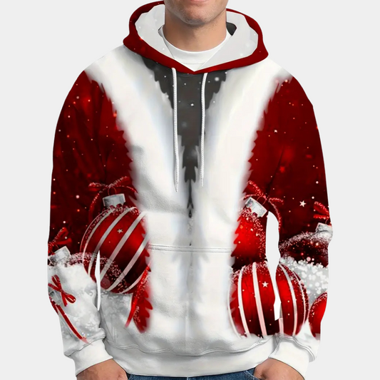 Pull Noël Homme à Capuche Rouge Festif - PanierRoyale