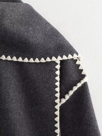 Manteau Femme Laine Tweed Col Rond Coupe Ample