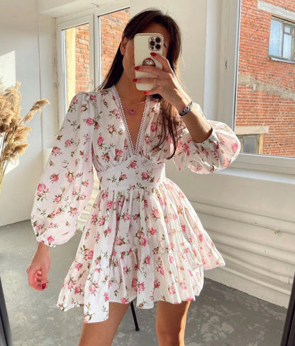 Robe Femme Courte Fleurs Élégante et Décontractée