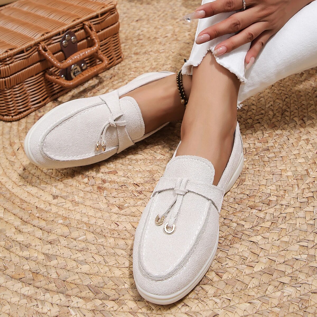 Mocassins Femmes Blanc Nubuck Décontractés Chic - PanierRoyale