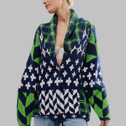 Cardigan Maille Douce Col Boutonné Coupe Oversize Vintage
