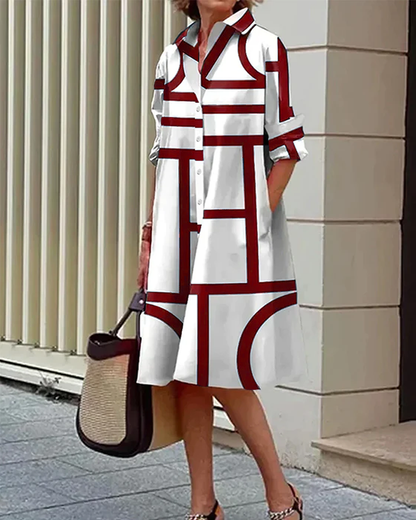 Robe Mi-Longueur Imprimé Géométrique Chic et Féminine