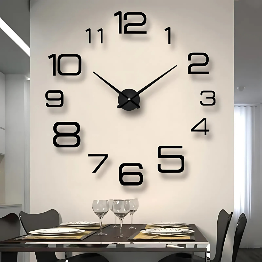 Horloge Murale Noire Design avec Chiffres en Relief Moderne