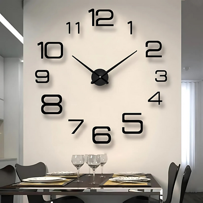 Horloge Murale Noire Design avec Chiffres en Relief Moderne