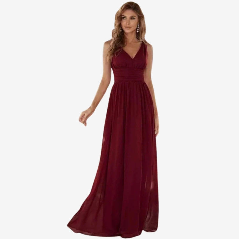 Robe Été Longue Plissée avec Décolleté Profond