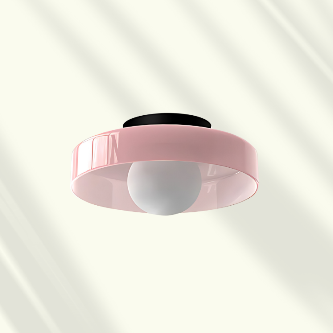 Lampe Plafond Élégante Rose avec Abat-Jour Verre Clair