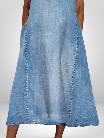 Robe Jeans sans Manches en A-Ligne pour Femme