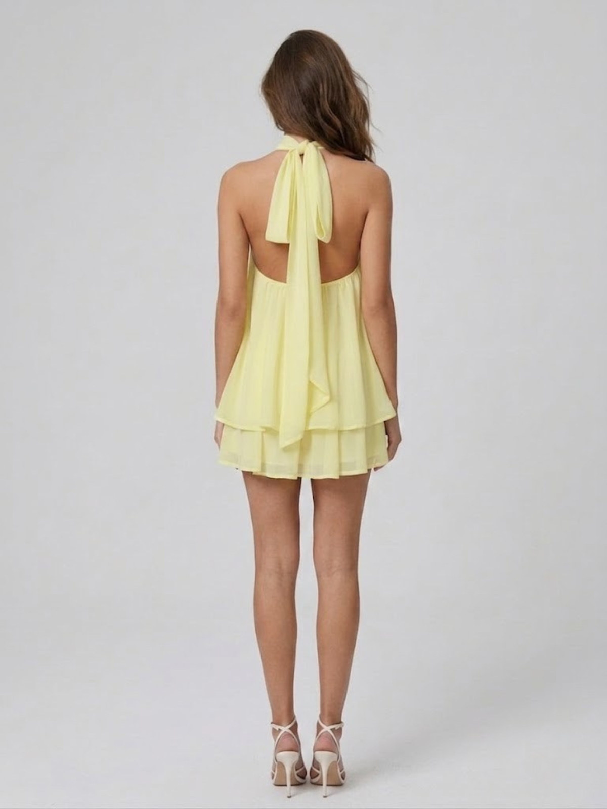 Robe Courte Femme Dos Nu Col Halter Volantée
