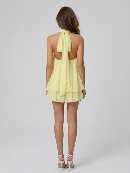 Robe Courte Femme Dos Nu Col Halter Volantée
