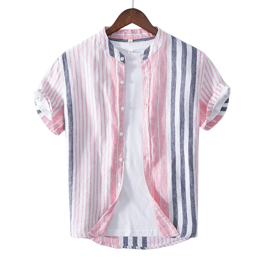 Chemise Coton Rayée Élégante Manches Courtes - PanierRoyale