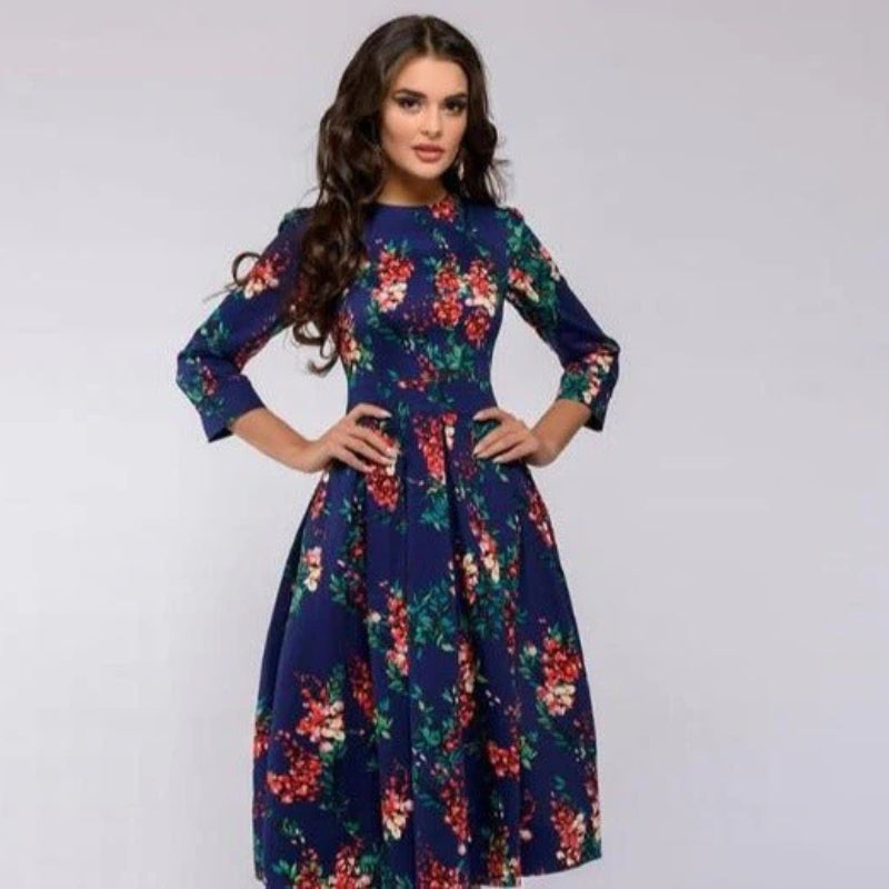 Robe Femme Élégante Mi-Longue avec Poches Latérales